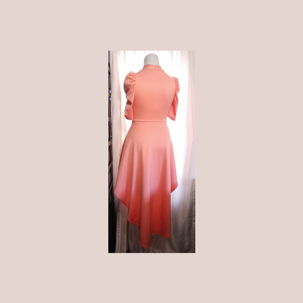 PUFF SLEEVE DRESS (PEACH)(S) - Picture 2 of 4